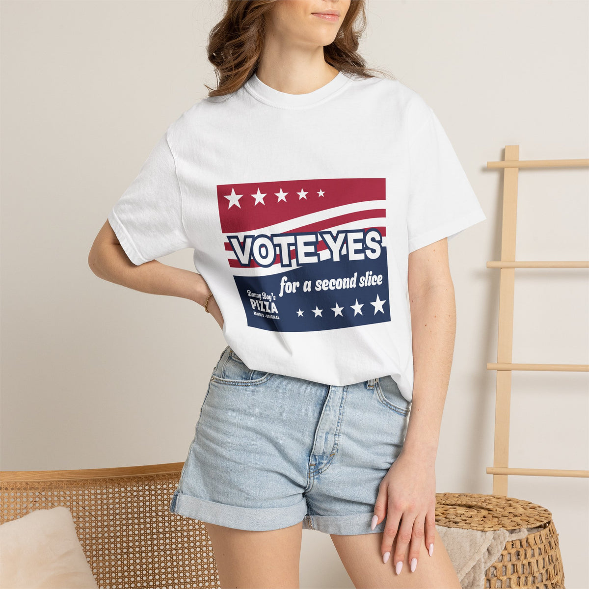 T-Shirt — "Vote Yes for a Second Slice" Patriotic Pizza Novelty Tee