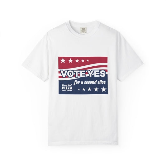 T-Shirt — "Vote Yes for a Second Slice" Patriotic Pizza Novelty Tee