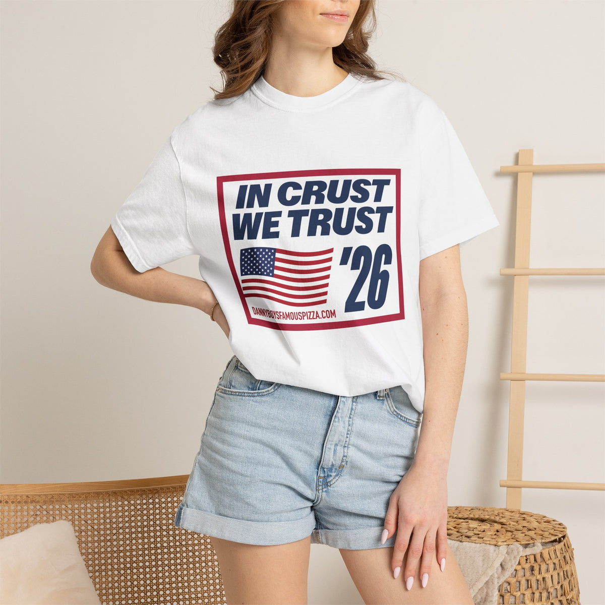 In Crust We Trust '26 T-Shirt — Patriotic Pizza Campaign Tee