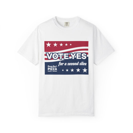T-Shirt — "Vote Yes for a Second Slice" Patriotic Pizza Novelty Tee