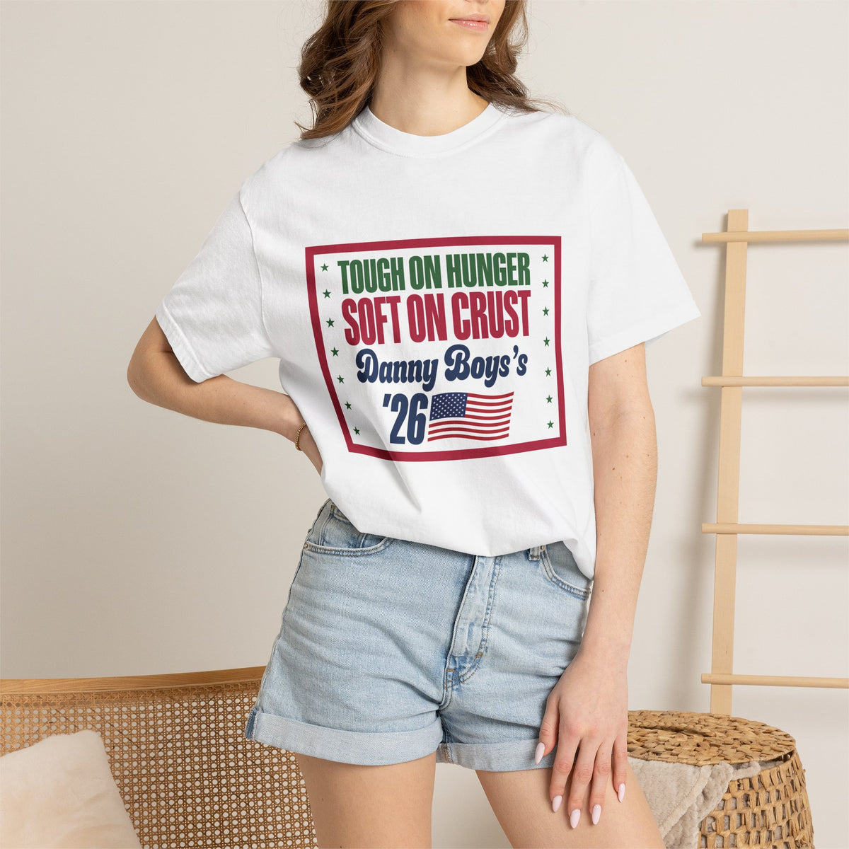 T-shirt — "Tough on Hunger, Soft on Crust" Danny Boye's '26 Americana Pizza Tee