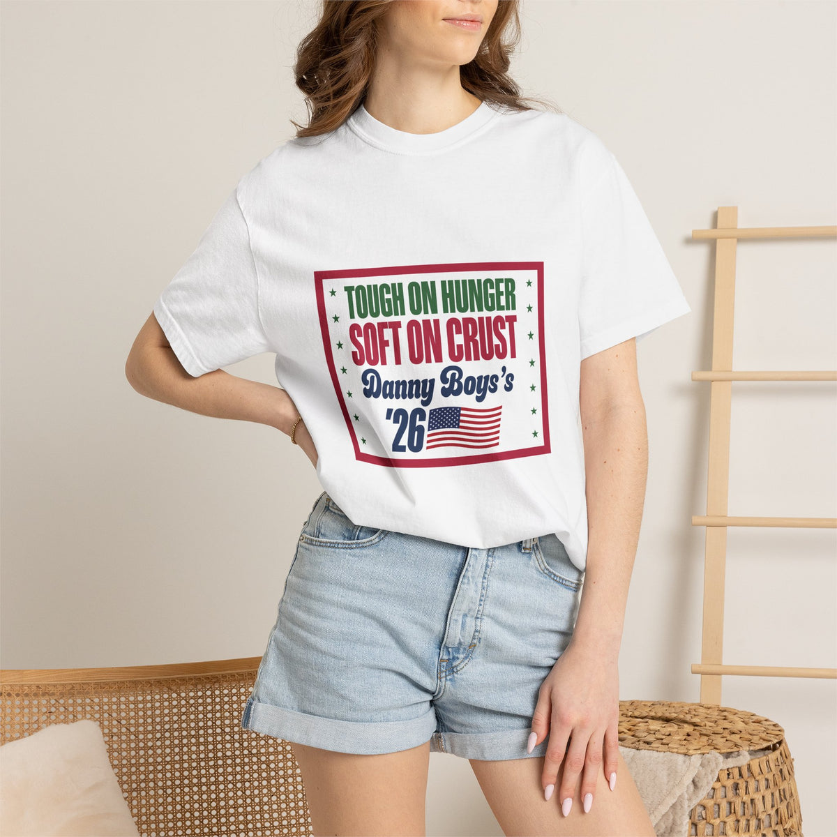 T-shirt — "Tough on Hunger, Soft on Crust" Danny Boye's '26 Americana Pizza Tee