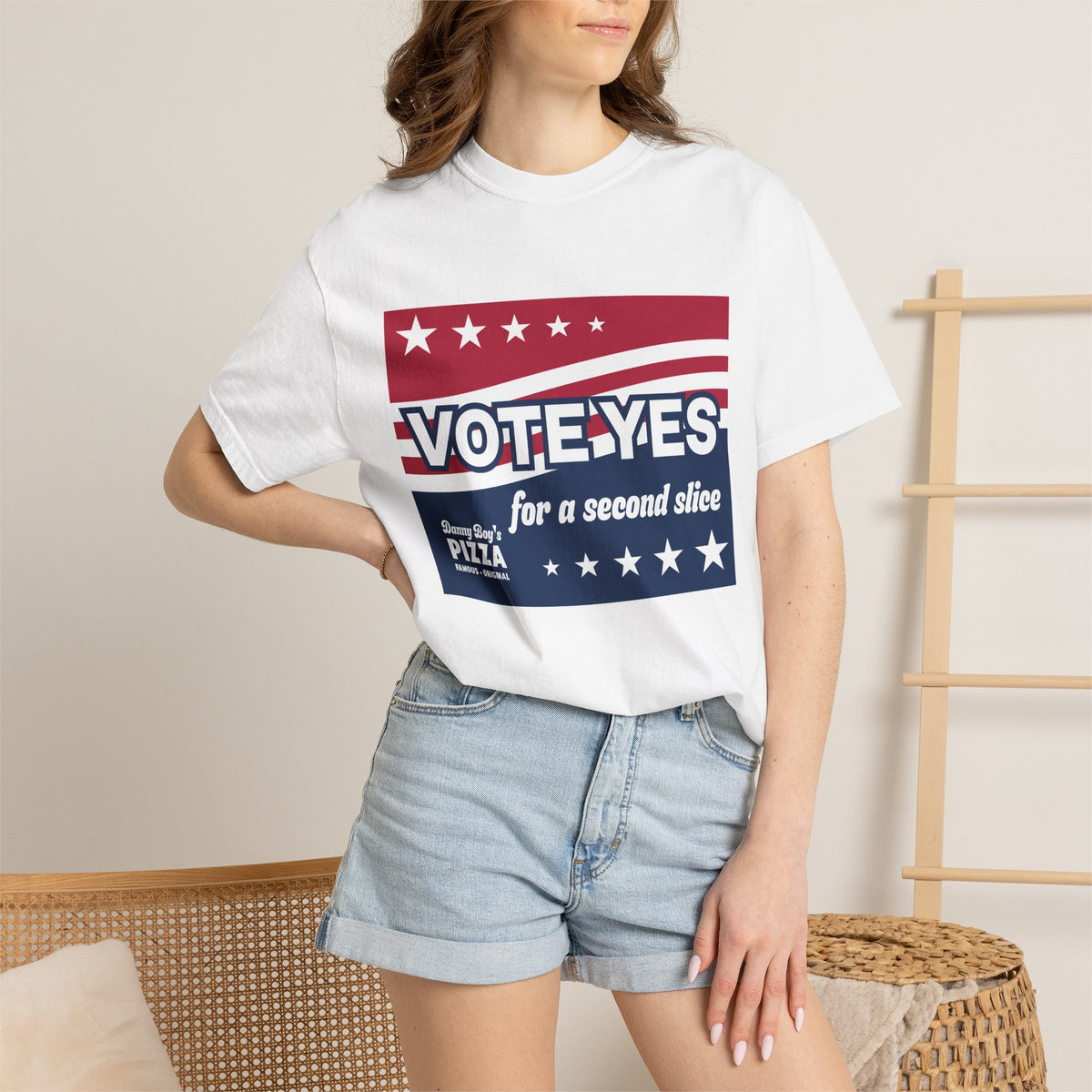 T-Shirt — "Vote Yes for a Second Slice" Patriotic Pizza Novelty Tee